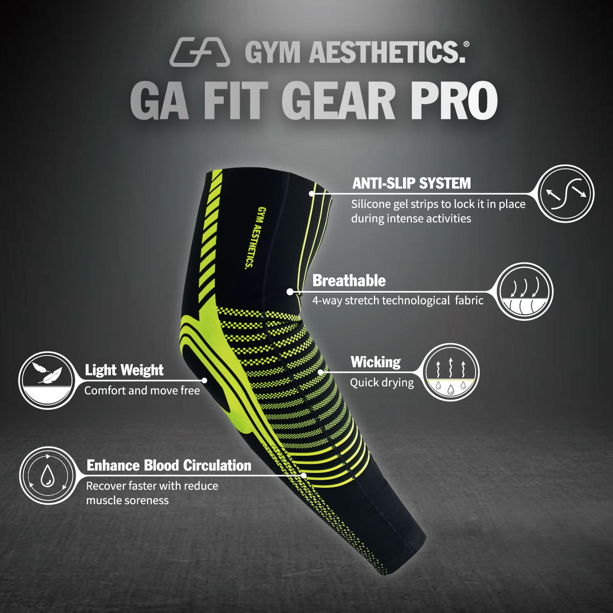 GA Fit Gear PRO - SensELAST® Compression workout sleeve supporting gear ( 1 Piece ) - Features