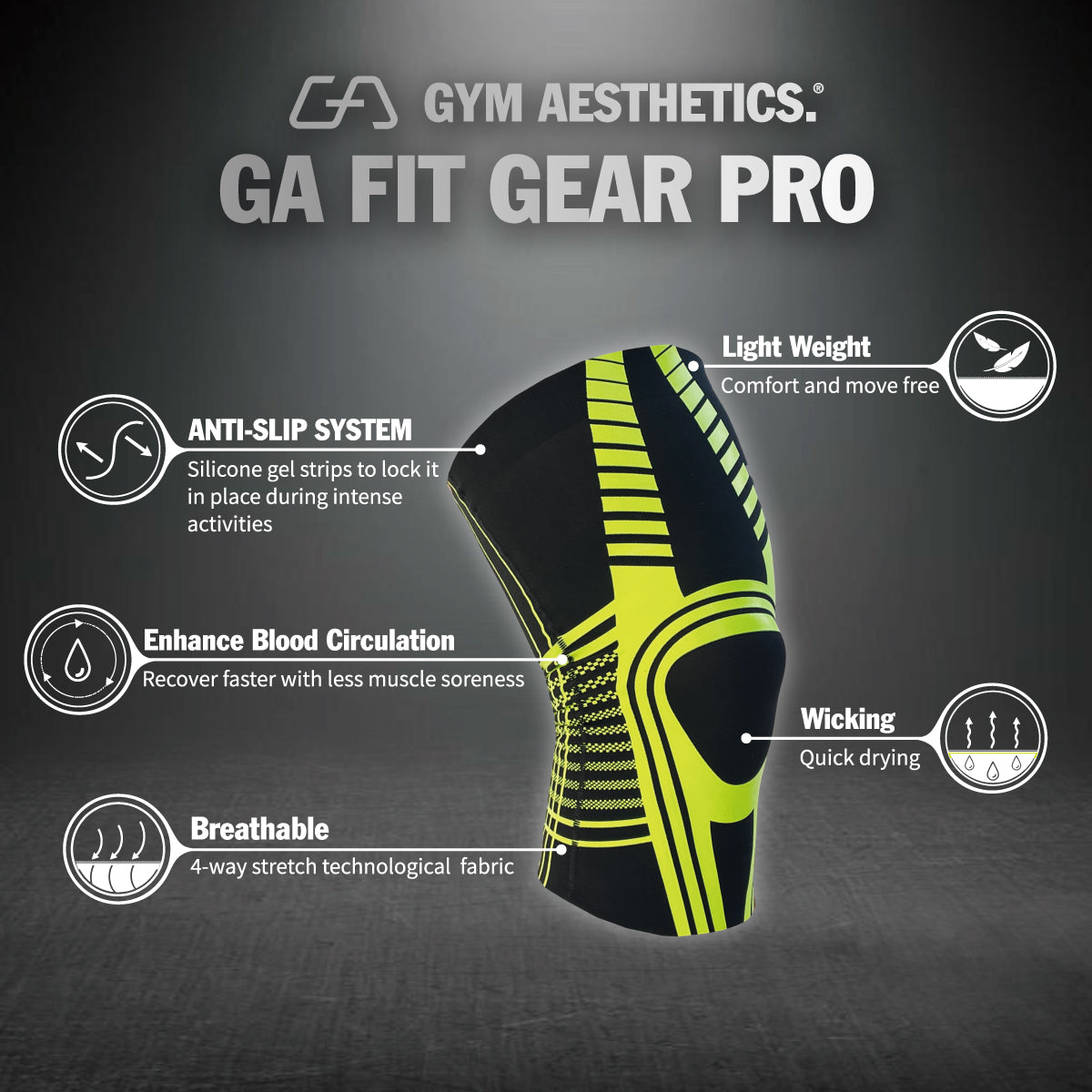 GA Fit Gear PRO - SensELAST® Compression workout knee supporting gear ( 1 Piece ) - Features